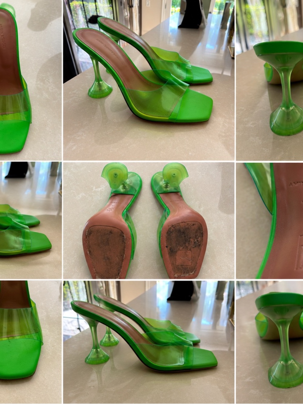 Amina Muaddi Green PVC Mule Heels